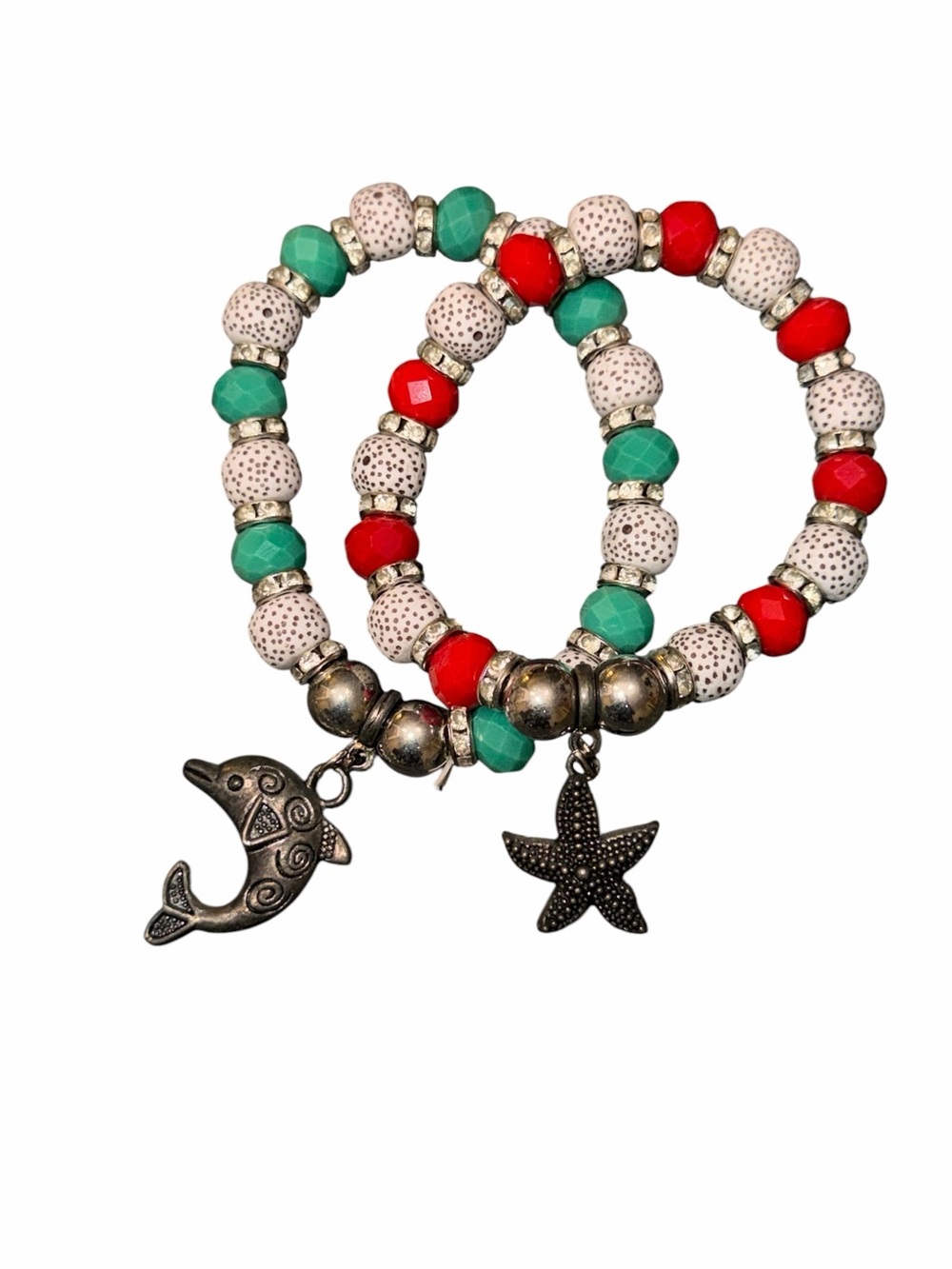 2 for 1 bracelet bundle lot summer beach boho dolphin starfish